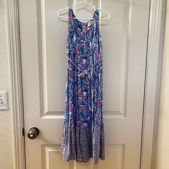 Lilly Pulitzer Target 20th Anniversary My Fans Blue Maxi Dress Girls Size XS 4-5